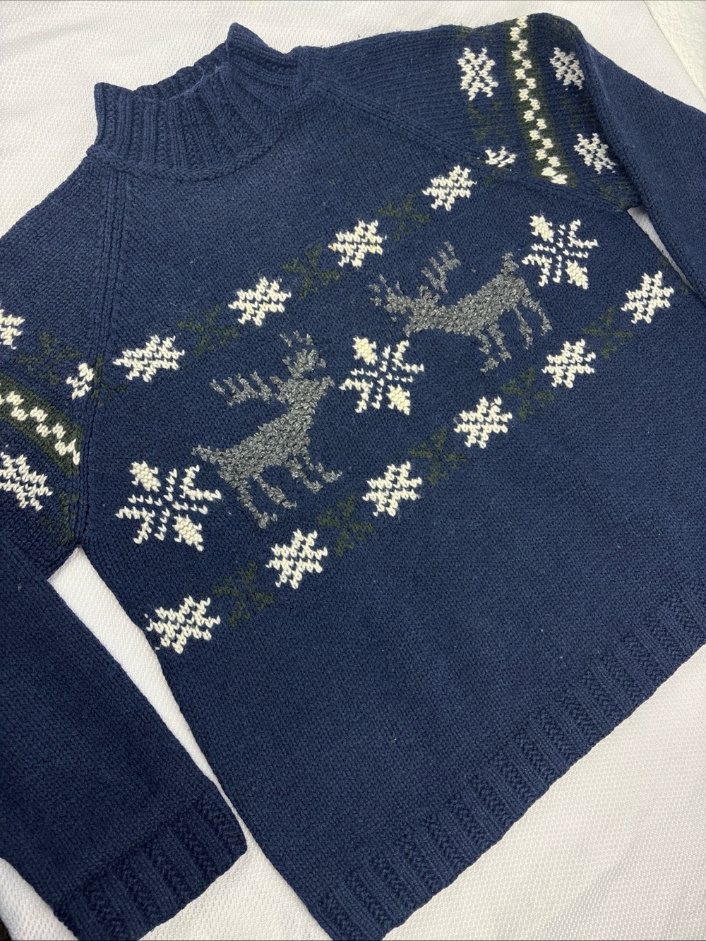 Vtg 90’s L.L. Bean Sweater Womens L Reindeer Turtle Neck Wool Knit Christmas